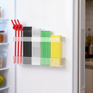 Acrylic Straw Storage Rack Magnetic Wall Mounted For Kitchen Countertop Cabinet Organizer Transparent White - Product Image 1