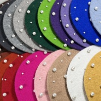 Baret Wol Mutiara Buatan Tangan Mewah untuk Wanita Gaya Vintage Inggris Bergaris Topi Pelukis Musim Gugur Musim Dingin Topi Baret