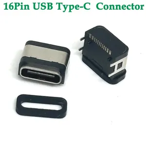 TYPE-C แจ็ค USB 7 ระดับกันน้ําฐานหญิง 16Pin แนวตั้งติดพลาสติกประเภท C ปลั๊กอินเทอร์เฟซขั้วต่อซ็อกเก็ต