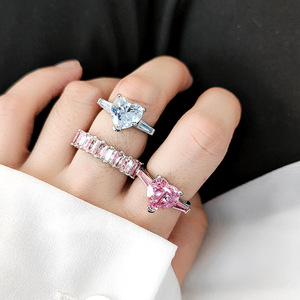 Bague <span class=keywords><strong>d</strong></span>'<span class=keywords><strong>amour</strong></span> rose Song Yanfei, en forme de cœur, entièrement sertie de diamants en zircon, douce, princesse, ouverte, pour l'index - Product Image 3