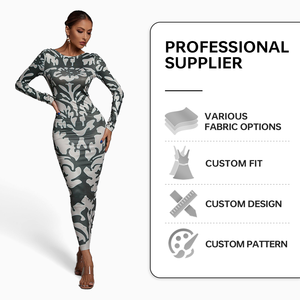 Nieuwe Design Modieuze Bodycon Avond <span class=keywords><strong>Prom</strong></span> Dress Voor Vrouwen Luipaard Print Mesh Maxi Met O-hals Lange Mouw Strik Kraag - Product Image 3