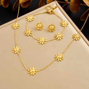 Gold Plated Daisy Flower Jewelry <b>Set</b> Stainless Steel Women's Fashion Necklace Earrings <b>Bracelet</b> Gift <b>Set</b> - Product Image 1