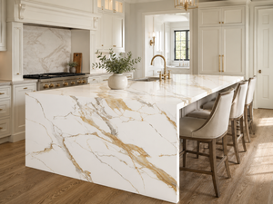 UNION STONE Calacatta Golden Veil, dalle de quartz artificiel imprimé super grand format, design moderne écologique, pour murs et comptoirs de cuisine - Product Image 1