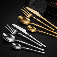 Ensemble de couverts de luxe en acier inoxydable 410 plaqué or, design taille haute, 5 pièces (couteau, fourchette, cuillère) pour mariage et restaurant