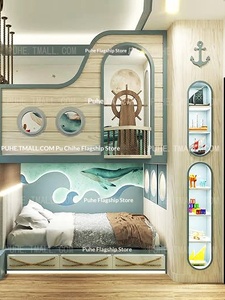 Cama litera de madera maciza de 1.2m para niños, personalizada para apartamentos pequeños, con almacenamiento de doble capa, ideal para habitaciones infantiles y espacios reducidos. - Product Image 3