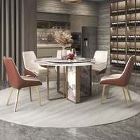 Moderner Runder Marmor-Esstisch mit Goldener Edelstahlbasis, Luxuriöser Esstisch für das Esszimmer