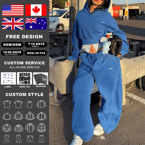 Ensemble sweat-shirt à capuche court et pantalon droit pour femme KingSen de haute qualité, logo brodé, sweat-shirt en molleton décontracté - Product Image 2