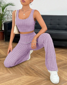 Conjunto Casual de Uso Diario para Mujer: Chaleco sin Mangas de Tejido Worsted con Estampado Digital Antipilling y Pantalones de Punto de Pierna Ancha Ajustados - Product Image 4