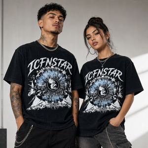 T-shirt graphique noir délavé 100 % coton surdimensionné personnalisé pour homme, manches courtes, col rond, coupe ample, style streetwear décontracté - Product Image 1
