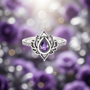 Anillo Bohemio con Flor y Gema, Amatista Natural en Forma de Pera con Engaste de Garras, Aleación de Cobre, Joyería para Mujer, Regalo, Piedra de Nacimiento de Febrero - Product Image 2