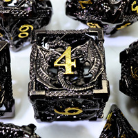 Dadu Polihedral Logam Set Dadu DND, Dadu Permainan Peran Berongga Motif Naga, Kustom Produsen untuk Permainan Papan D&D-MTE12