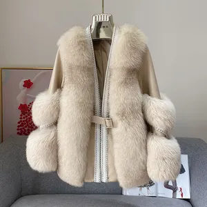 2020 neue Design frauen Natürlichen Fuchs Pelz Linng Abnehmbare Mantel Parka Jacke Damen Winter Echtpelz Psrka Frauen