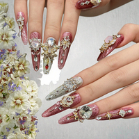 Ongles à presser réutilisables personnalisés en zircon rose, fabrication artisanale de haute qualité, avec outils pour ongles, vente en gros d'usine