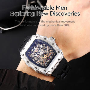 Orologio Meccanico Sportivo in Acciaio Inossidabile Placcato Argento con Vetro Zaffiro e Cinturino in Gomma FKM, Impermeabile 3ATM - Product Image 3