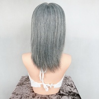 Prothèse capillaire européenne à clipser avec dessus en soie, couleur gris clair poivre et sel, base en soie avec trame arrière pour femmes âgées