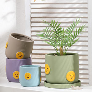 P269 arcilla transpirable en relieve DIY pintado <span class=keywords><strong>a</strong></span> <span class=keywords><strong>mano</strong></span> dibujos animados cara sonriente lunares maceta de cerámica - Product Image 2