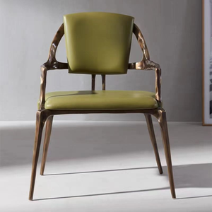 Sedia da pranzo in rame puro stile lusso, sedia singola artistica in pelle per uso domestico, schienale personalizzato di alta gamma, sedia relax - Product Image 3