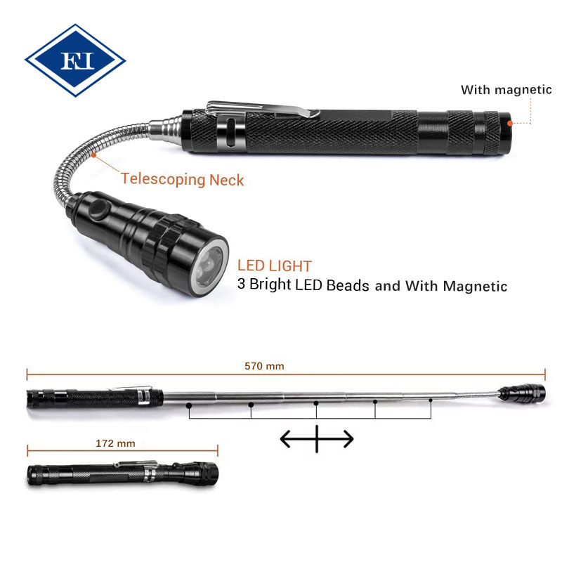 Телескопический фонарик, магнитный инструмент для захвата со светодиодными лампами, идеальный механический фонарик с магнитным приспособлением для захвата