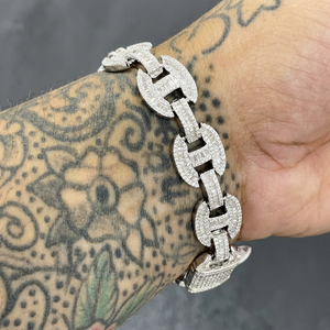 Pulsera de Cadena de Plata de Ley 925 para Hombre, Chapada en Rodio, con Incrustaciones de Diamantes con Corte Esmeralda, Estilo Hiphop - Product Image 1