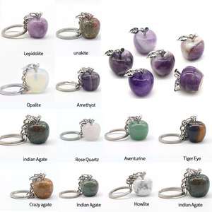 Wholesale Natural Stone Gemstone 20mm apple Key Chain Crystal Amethyst Rose Quartz Green Aventurine Keychain Mystery Gift