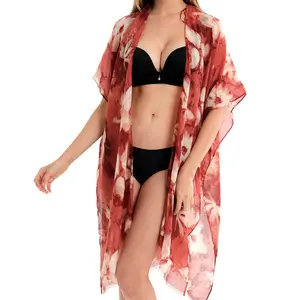 2024 mousseline de soie imprimé plage couvrir Boho Cardigan robe d'été femmes bohème imprimé maillots de bain dames Kimono Femme Bikini maillot de bain