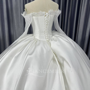 Vestidos de <span class=keywords><strong>Novia</strong></span> de Encaje <span class=keywords><strong>Civil</strong></span> Elegantes y Lujosos de Satén <span class=keywords><strong>Blanco</strong></span> Vintage Francés Lscm59 - Product Image 5