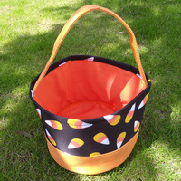 Sac fourre-tout en tissu polyester recyclable pour bonbons d'Halloween, motif citrouille, chauve-souris et squelette, noir et orange