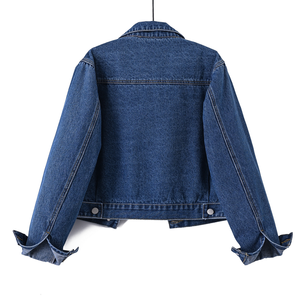 Jaket Denim Wanita Model Crop Distressed Acid Wash dengan Saku Berumbai, Kancing Depan Tunggal, Gaya Y2K Streetwear - Product Image 4