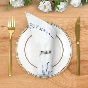 Servilletas <span class=keywords><strong>de</strong></span> lino y algodón con estampado floral azul 17,7 ''/45cm cuadradas para ajustes <span class=keywords><strong>de</strong></span> mesa elegantes - Product Image 6