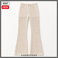 SS27 Nouveau pantalon de plage évasé blanc ajouré en crochet pour femme, en maille de coton, fabricant grossiste