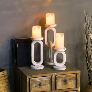 Lot de 3 bougeoirs en <span class=keywords><strong>bois</strong></span> rustiques pour bougies piliers pour décorations de mariage et de Noël - Product Image 4