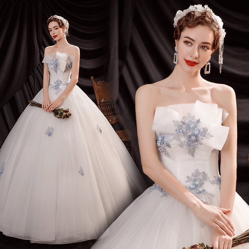 2021 New Off Shoulder Wedding Dress Bridal Gown Korean Princess Dress Slim Simple Floor Length Applique Ball Gown
