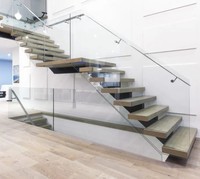 Escalier d'intérieur moderne Escaliers en bois de conception pour la maison Villa, Escalier personnalisé avec main courante en acier inoxydable en verre