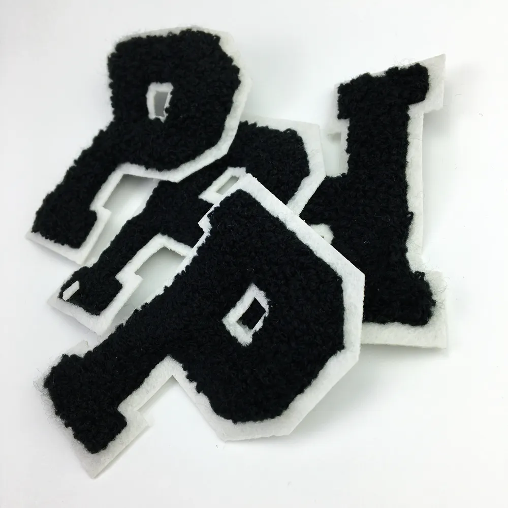 Letras de logotipo personalizadas costuradas, patches chenille bordados para moletom