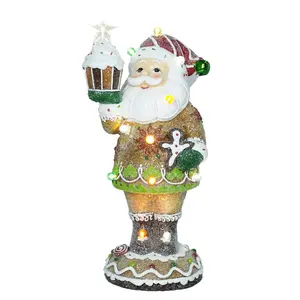 مخصص بالجملة راتنج يدوي الصنع مخصص لعيد الميلاد الزنجبيل سانتا كلوز مع ليد عيد الميلاد تمثال قرية عيد الميلاد راتنج عيد الميلاد