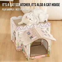 Maison pour chat en carton ondulé écologique à 2 étages, durable, grande, moderne, pour l'intérieur, avec griffoir, villa florale, toutes saisons