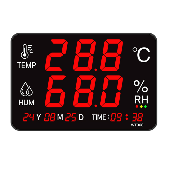 Large  LED Display Humidity Temperature Meter Digital  Wall Mounted Hygrometer With Clock USB Data Logger  Pharmacy Hospital