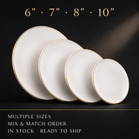 Assiettes en Porcelaine Fine Bord Doré 6, 7, 8, 10 Pouces pour Mariages et Restaurants – Vaisselle en Gros MOQ 100 Pièces