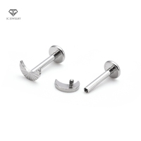 Boucles d'oreilles de piercing corporel en titane G23 plaqué or, zircon, forme de lune, motif marteau, pour mariage et fiançailles