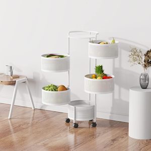 Modern Rotating Movable Metal Wall Mounted 5-Layer <b>Storage</b> <b>Rack</b> with Wheels for Kitchen & Living Room Food <b>Storage</b> - Product Image 3