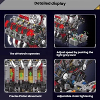 Mould King 10130, Superdeportivo F488 Motorizado, Modelo de Motor V8 2718, Ensamblaje Mecánico Detallado, Juego de Bloques de Construcción para Exhibición en Escritorio