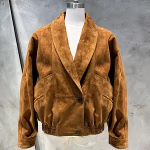 Veste surdimensionnée pour femmes de haute qualité, veste en cuir de mouton véritable, veste en daim vintage - Product Image 1