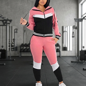 <b>Women's</b> Color Block Tracksuit Set Hooded Zip Up <b>Jacket</b> And Long Pants Sporty Two Piece Outfit - Product Image 4
