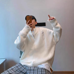 Veste à capuche en tricot délavé pour l'automne et l'hiver, style japonais rétro, décontractée, ample, col montant, pull fin, cardigan tendance - Product Image 4