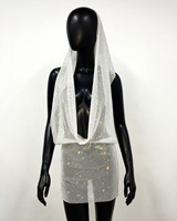 Robe Mini Scintillante de Soirée Élégante et Sexy pour Femme, Modèle Été 2026, Dos Nu, Ornée de Cristaux et de Paillettes, avec Capuche
