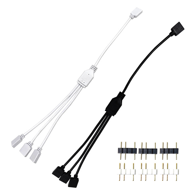 `Tinned Copper 22AWG ARGB 1 to 3 Splitter Cord 5V3Pin Dual Female Connector With Pin Header for DIY PC RGB Mod Project`