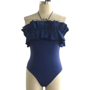 Factory Produce Fashion Combo Ruffle Strapless Swimsuit One Piece Slim Swimsuit For Ladies