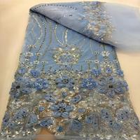 Nouveau tissu en dentelle de velours brodé à la main, luxueux, orné de perles et de paillettes, pour mariage nigérian