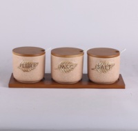 Service OEM & ODM Ensemble d'épices de cuisine en céramique 3 pièces avec couvercle en bois et cuillère