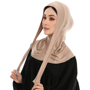 Solid Color Modal <b>Hijab</b> Undercap Tie Back Inner <b>Cap</b> Stretchy Jersey Head Cover for Daily Wear - Product Image 1